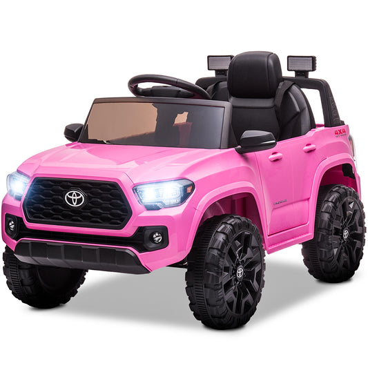 Licensed Toyota Tacoma 12V Battery Powered Ride on Cars with Remote Control, Kids Electric Ride on Vehicles for Boys Girls, Ride on Truck Toys with USB, AUX, MP3, FM Function, LED Headlight, Pink