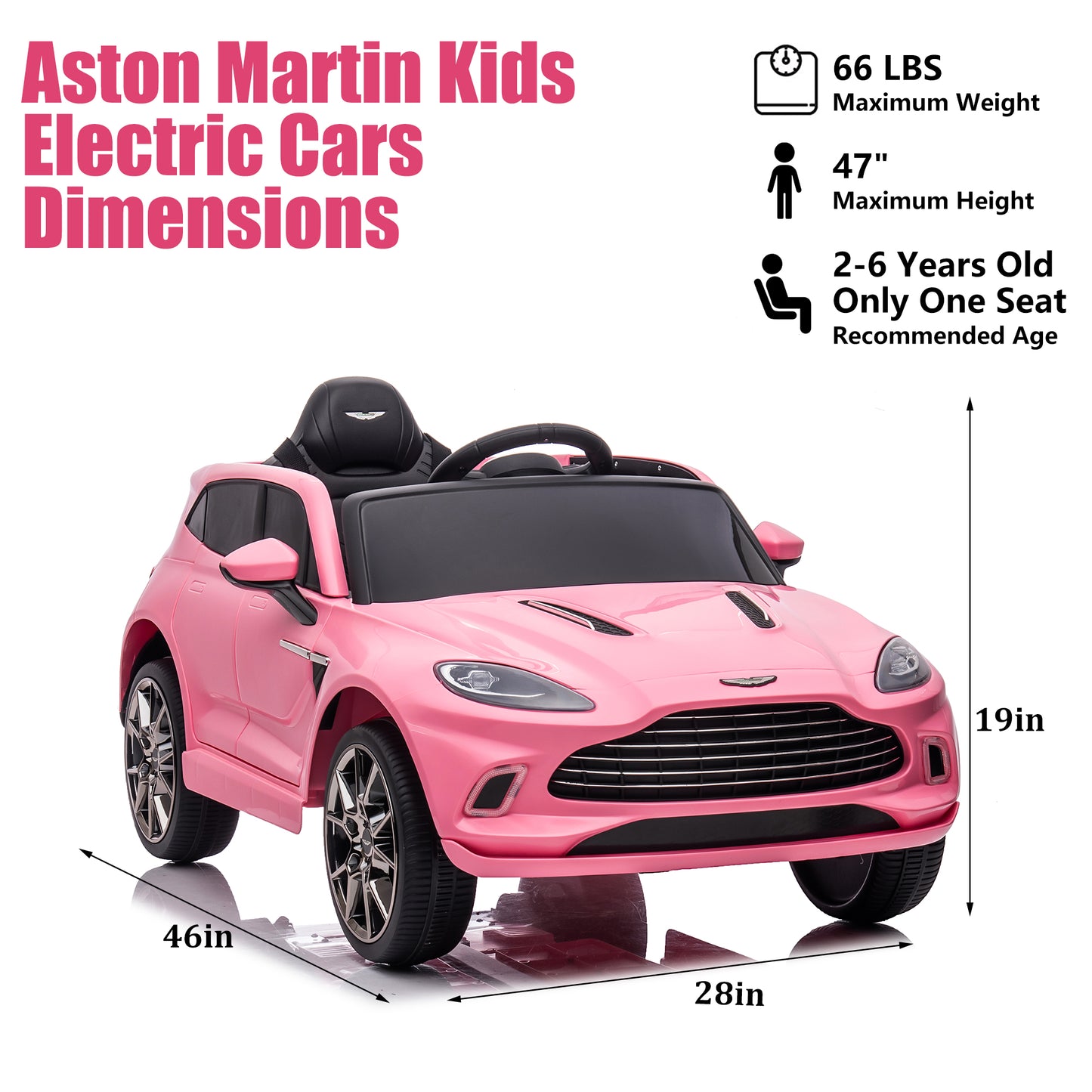 iYofe Pink 12V Aston Martin Ride on Cars with Remote Control, Battery Powered Electric Cars for kids with LED Lights, Bluetooth, Music, USB, FM Radio, Kids Ride on Toys for Boys Girls 3-6 Ages Gifts