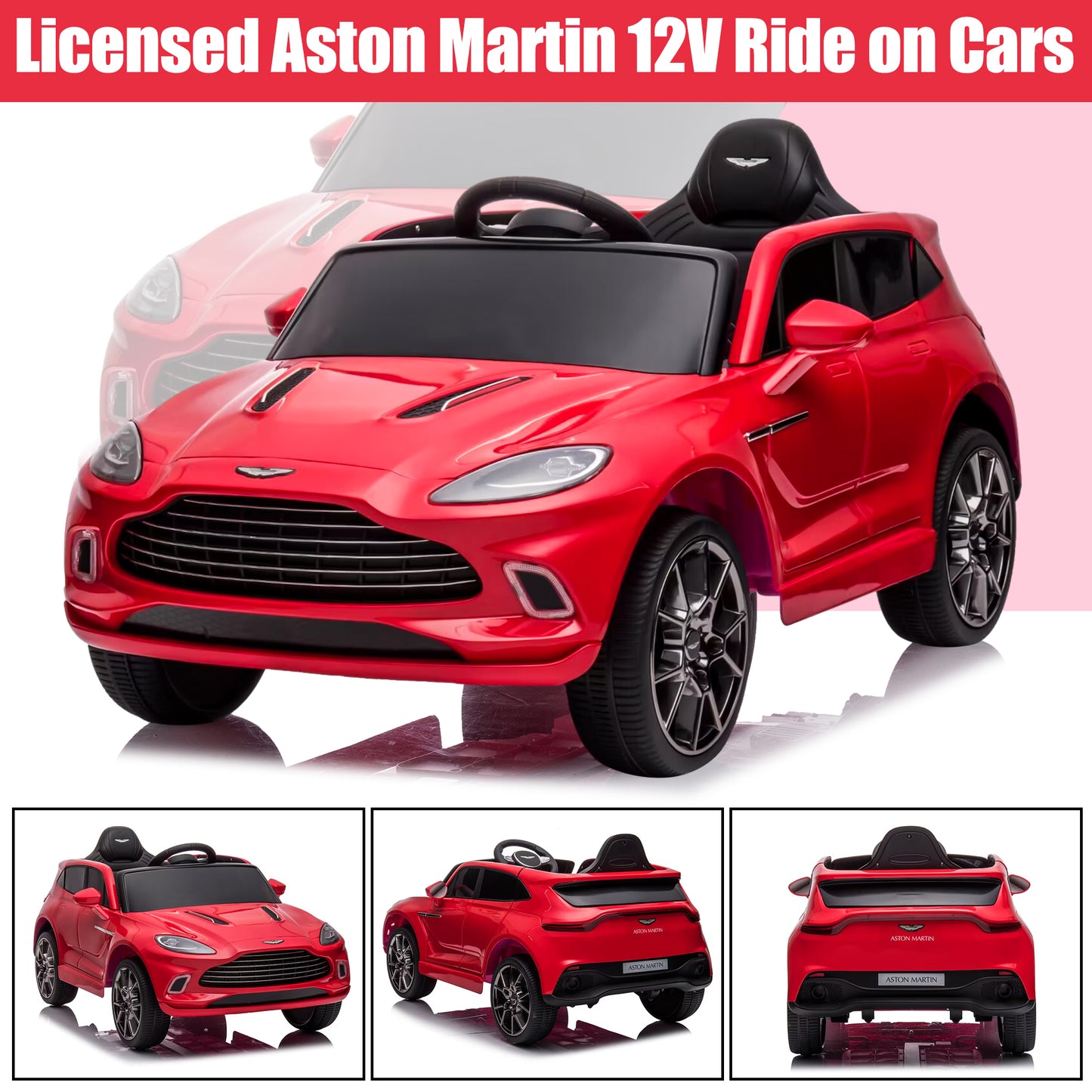 iYofe Red 12V Aston Martin Ride on Cars with Remote Control, Battery Powered Electric Cars for kids with LED Lights, Bluetooth, Music, USB, FM Radio, Kids Ride on Toys for Boys Girls 3-6 Ages Gifts