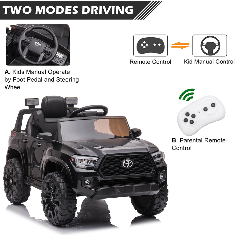 Licensed Toyota Tacoma 12V Battery Powered Ride on Cars with Remote Control, Kids Electric Ride on Vehicles for Boys Girls, Ride on Truck Toys with USB, AUX, MP3, FM Function, LED Headlight, Black