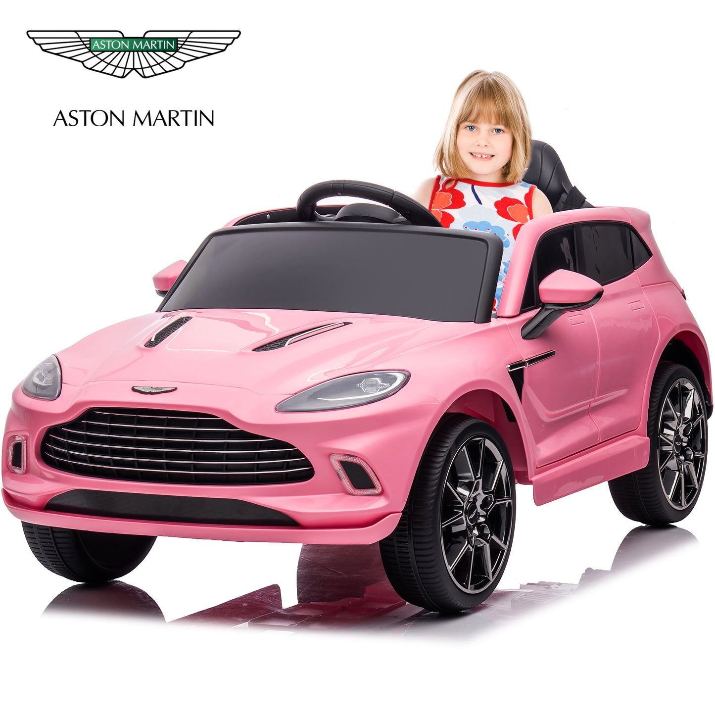 iYofe Pink 12V Aston Martin Ride on Cars with Remote Control, Battery Powered Electric Cars for kids with LED Lights, Bluetooth, Music, USB, FM Radio, Kids Ride on Toys for Boys Girls 3-6 Ages Gifts