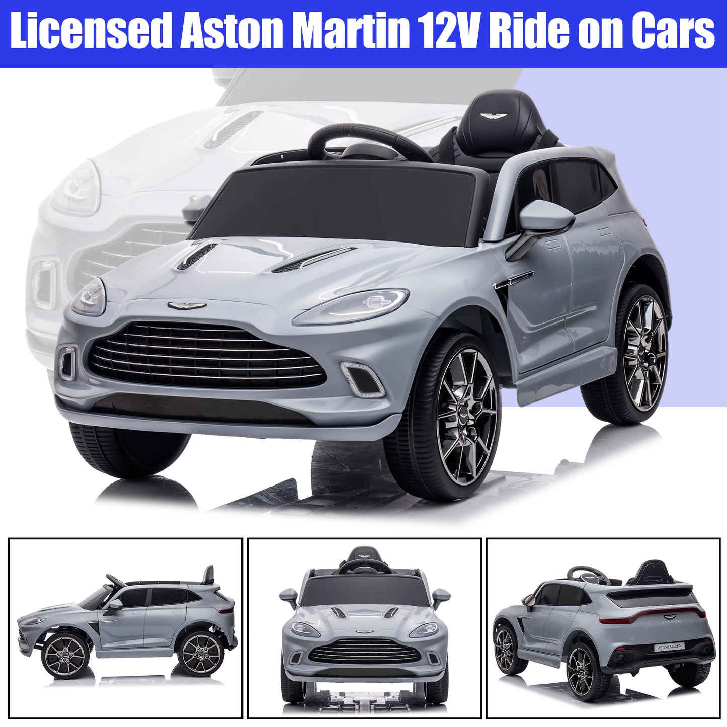 iYofe Gray 12V Aston Martin Ride on Cars with Remote Control, Battery Powered Electric Cars for kids with LED Lights, Bluetooth, Music, USB, FM Radio, Kids Ride on Toys for Boys Girls 3-6 Ages Gifts