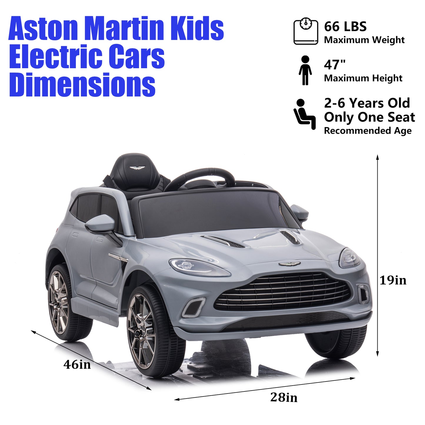 iYofe Gray 12V Aston Martin Ride on Cars with Remote Control, Battery Powered Electric Cars for kids with LED Lights, Bluetooth, Music, USB, FM Radio, Kids Ride on Toys for Boys Girls 3-6 Ages Gifts