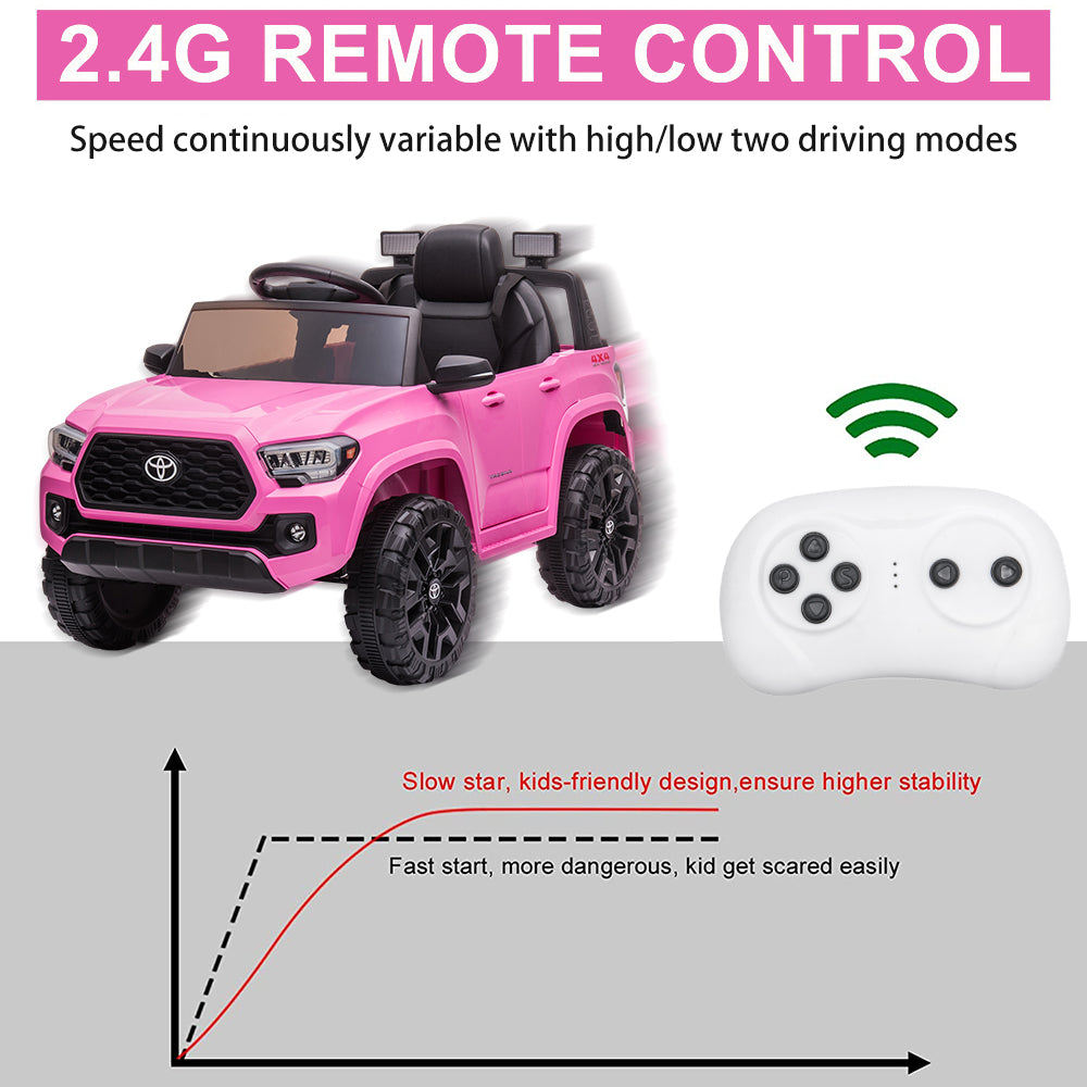 Licensed Toyota Tacoma 12V Battery Powered Ride on Cars with Remote Control, Kids Electric Ride on Vehicles for Boys Girls, Ride on Truck Toys with USB, AUX, MP3, FM Function, LED Headlight, Pink