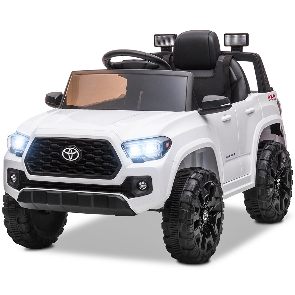 Licensed Toyota Tacoma 12V Battery Powered Ride on Cars with Remote Control, Kids Electric Ride on Vehicles for Boys Girls, Ride on Truck Toys with USB, AUX, MP3, FM Function, LED Headlight, White